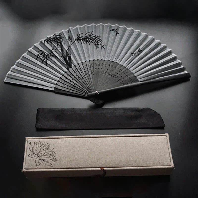 Mocoer Ink Bamboo Polyester Handheld Bamboo Folding Fan - Mocoer