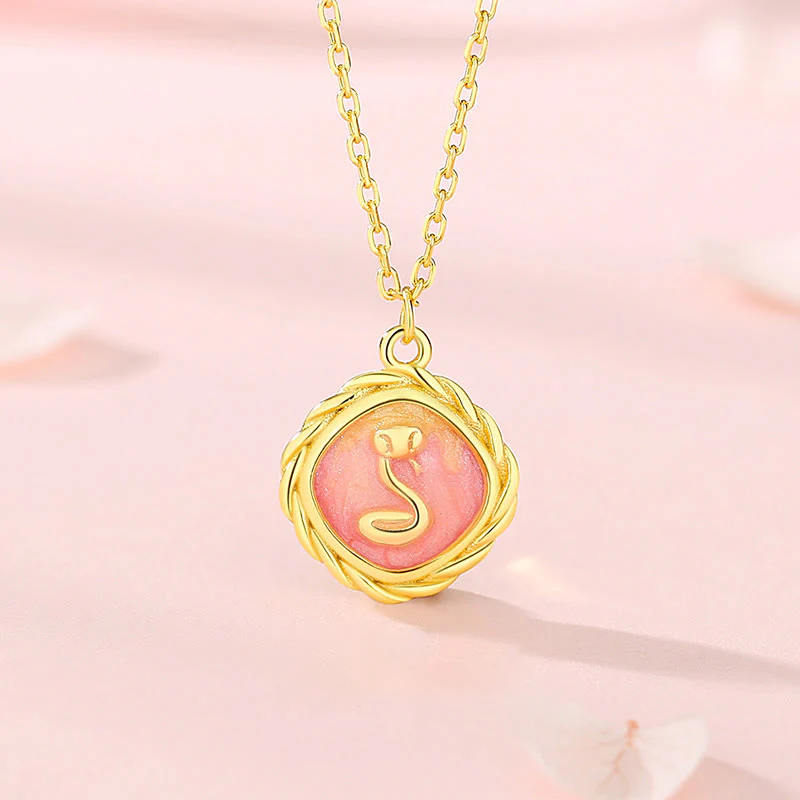 Mocoer 925 Sterling Silver Year Of The Snake Golden Snake Luck Bracelet Necklace Pendant - Mocoer