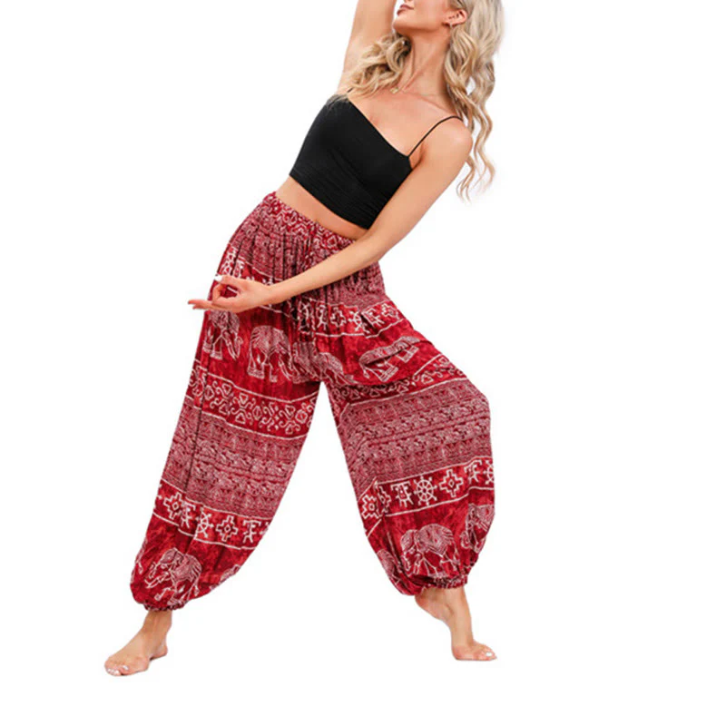 Mocoer Elephant Geometry Pattern Casual Loose Harem Trousers Women's Yoga Pants - Mocoer