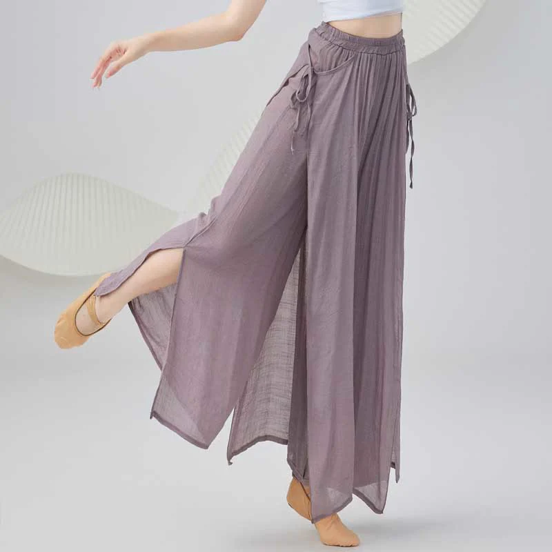 Mocoer Solid Color Loose Cotton Linen Wide Leg Pants For Yoga Classical Dance - Mocoer