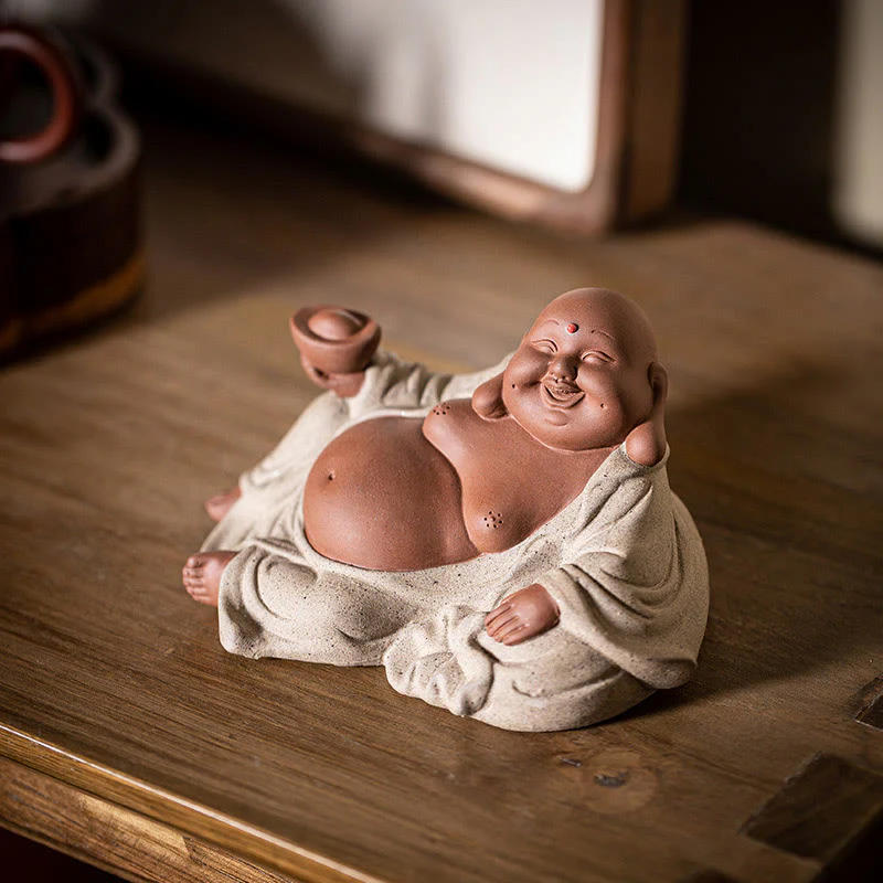 Mocoer Laughing Buddha Ingots Attract Wealth Purple Clay Maitreya Statue Decoration - Mocoer