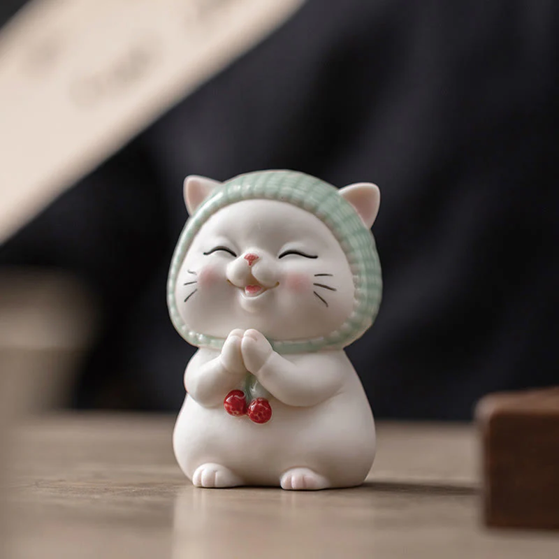 Mocoer Lucky Cute Cat In Scarf Ceramic Figurine Decoration - Mocoer