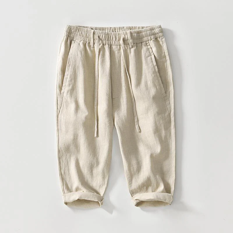 Mocoer Versatile Casual Drawstring 7-8 Length Cotton Linen Men's Pants With Pockets - Mocoer