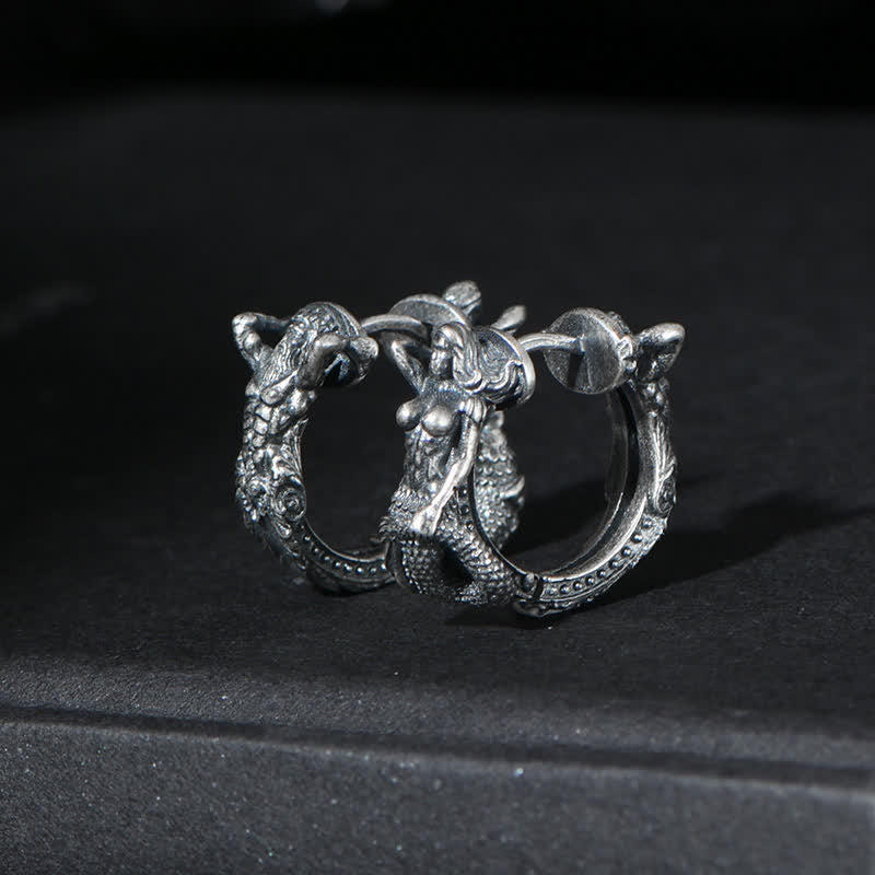 Mocoer 925 Sterling Silver Dragon Hoop Pattern Protection Earrings - Mocoer