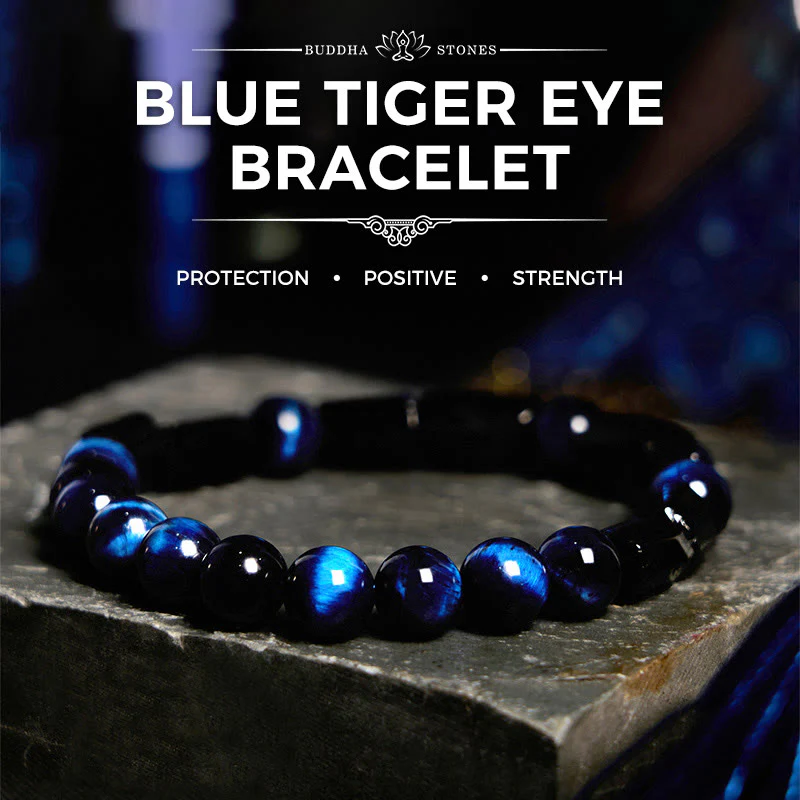 Mocoer Blue Tiger Eye Black Tourmaline Strength Bracelet - Mocoer