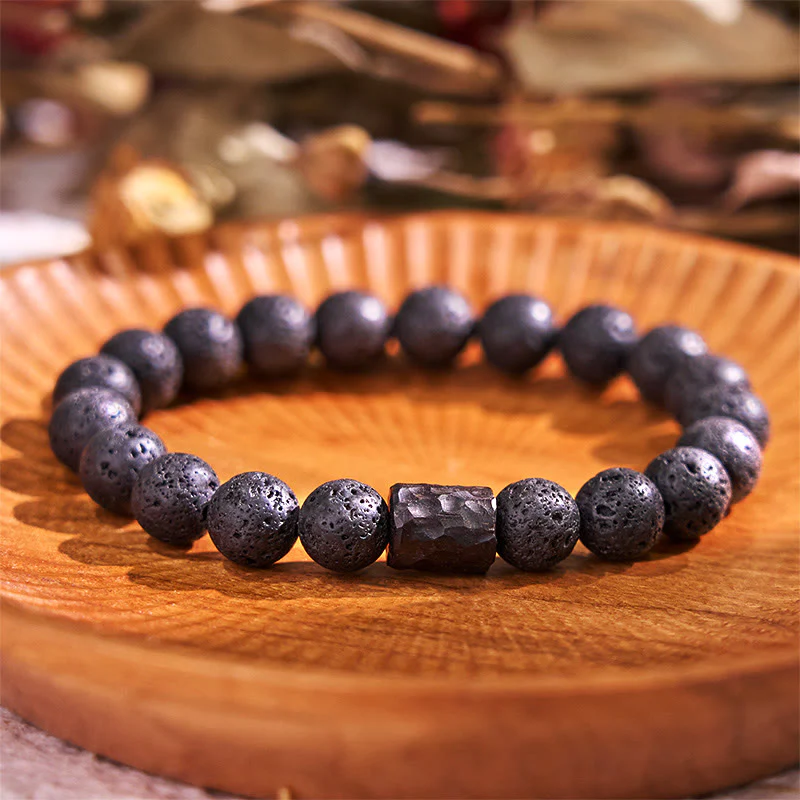 Mocoer Lava Rock Ebony Wood Tiger Eye Healing Bracelet - Mocoer