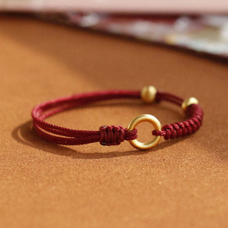 Mocoer Alloy Peace Buckle Luck Red String Bracelet - Mocoer