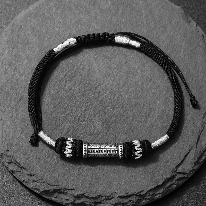 Mocoer 925 Sterling Silver Om Mani Padme Hum Wisdom Braided Rope Bracelet - Mocoer