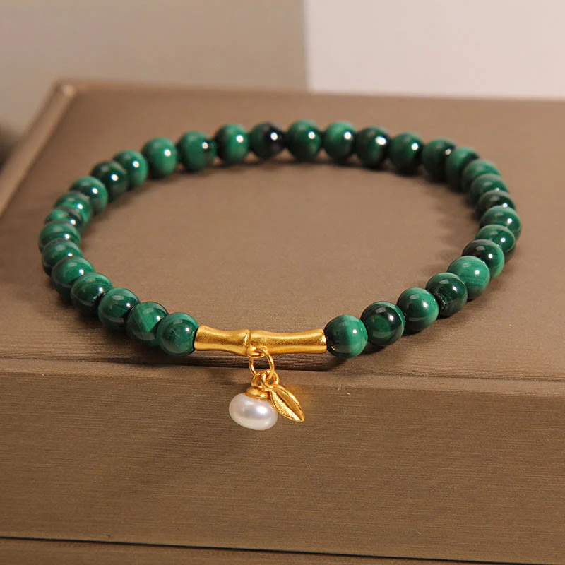 Mocoer Natural Malachite Pearl Lucky Bamboo Anti-Anxiety Bracelet - Mocoer