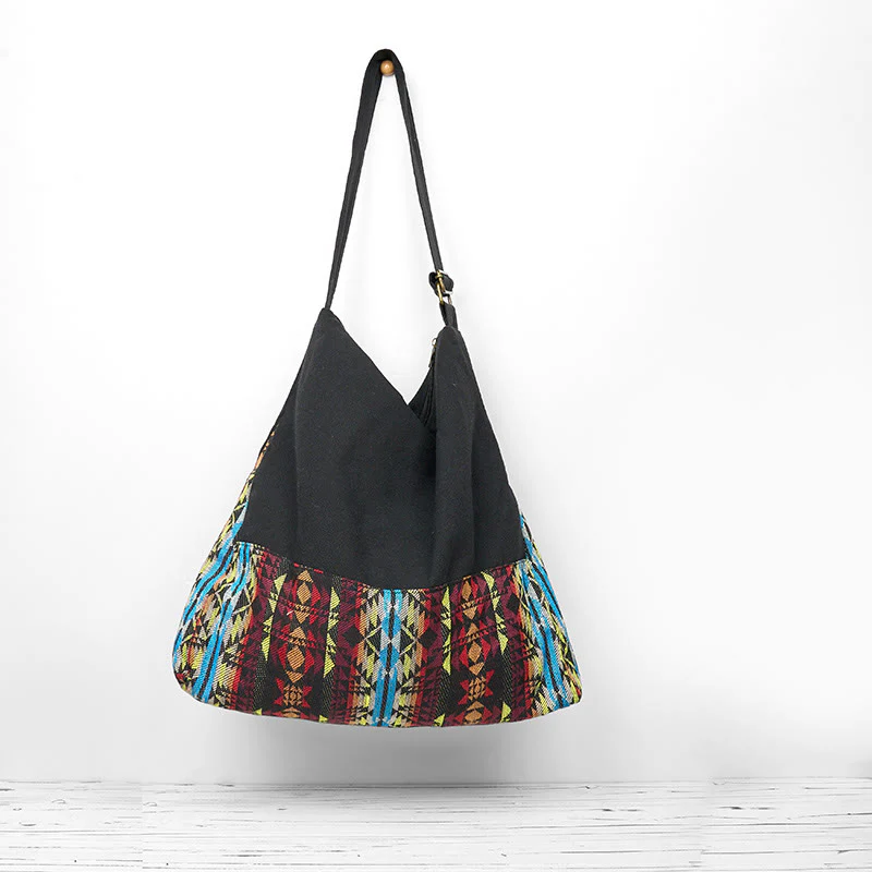 Mocoer Black Red Blue Stripes Pattern Cotton Crossbody Bag Shoulder Bag - Mocoer
