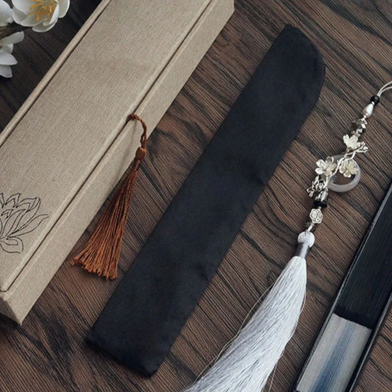 Mocoer Ink Gradient Hollow Rib Plum Bossom Tassel Silk Handheld Bamboo Folding Fan - Mocoer