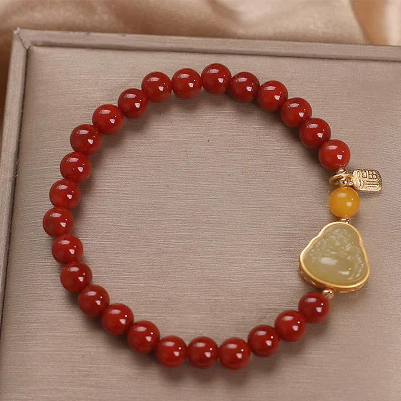 Mocoer Laughing Buddha Red Agate Jade Confidence Bracelet - Mocoer