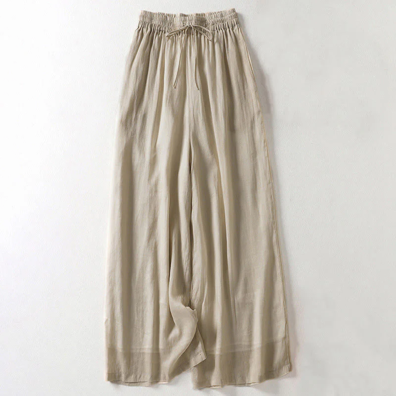 Mocoer Solid Color Lace-up Cotton Linen Women's Wide Leg Pants - Mocoer