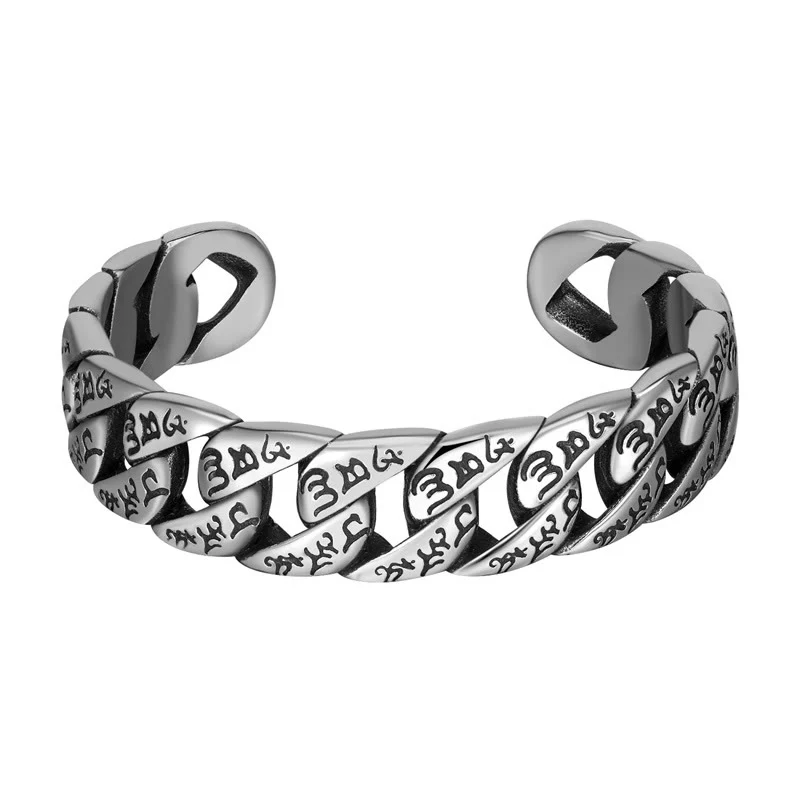 Mocoer Tibetan Om Mani Padme Hum Mantra Titanium Steel Peace Cuf Bangle Bracelet - Mocoer
