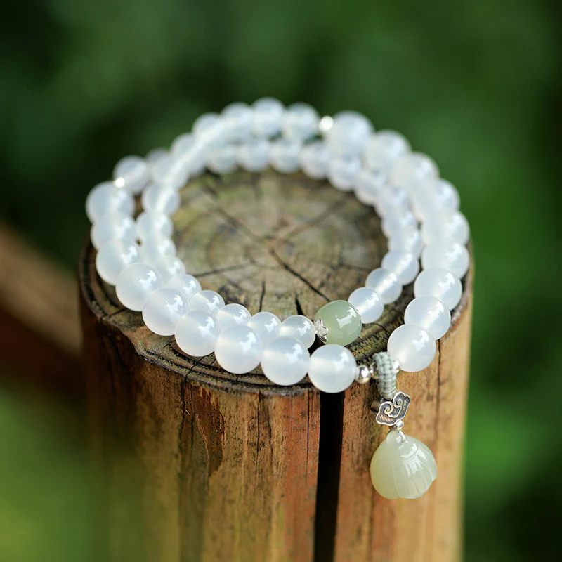 Mocoer White Agate Jade Lotus Protection Bracelet - Mocoer