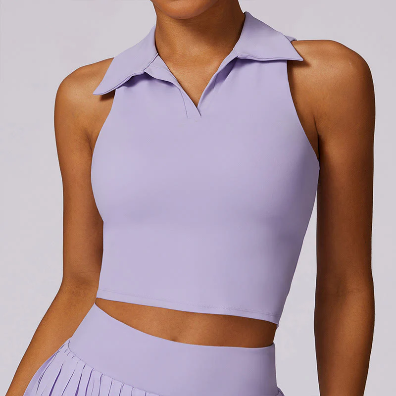 Mocoer Polo Collar Crop Tank Top Tennis Skirts Pleated Shorts With Pocket Sports Yoga Outfits - Mocoer