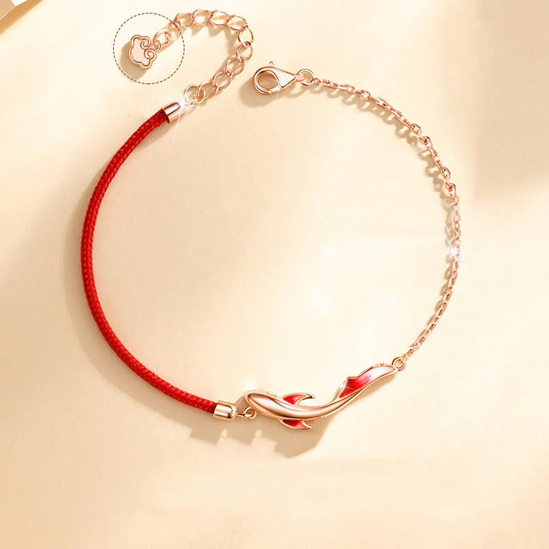 Mocoer 925 Sterling Silver Luck Koi Fish Lotus Star Braided Red String Bracelet - Mocoer