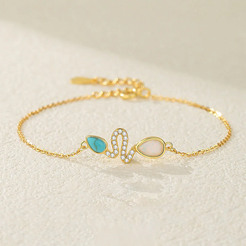 Mocoer 925 Sterling Silver Turquoise Opal Year Of The Snake Protection Bracelet - Mocoer