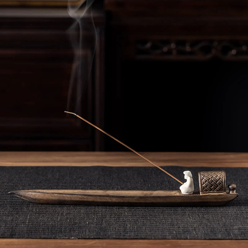 Mocoer Fisherman Zen Healing Brown Ceramic Stick Incense Burner Decoration - Mocoer