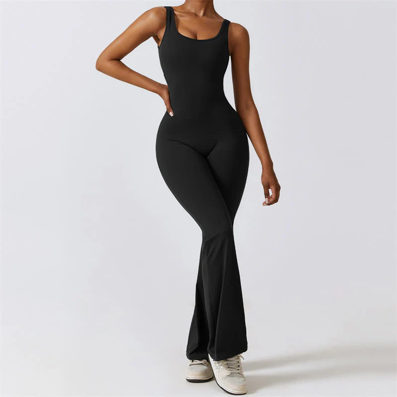 Mocoer Women Workout Sleeveless Jumpsuit Flare Pants Sports Fitness Yoga Bodysuit - Mocoer