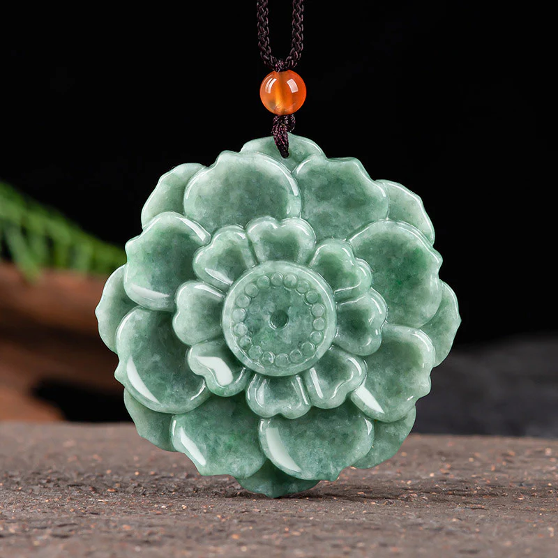 Mocoer Lotus Pattern Jade Luck Prosperity Necklace Pendant - Mocoer