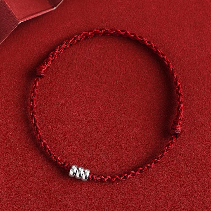 Mocoer 925 Sterling Silver Beads Protection Luck Braided Bracelet Anklet - Mocoer