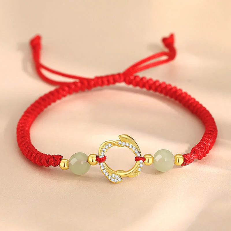 Mocoer Red String Hetian Jade 925 Sterling Silver Cubic Zirconia Year of the Snake Protection Bracelet - Mocoer