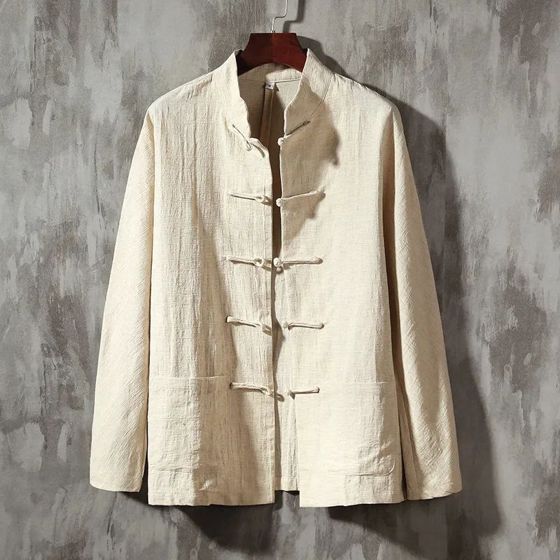 Mocoer Stand Collar Tang Suit Casual Cotton Linen Shirt - Mocoer