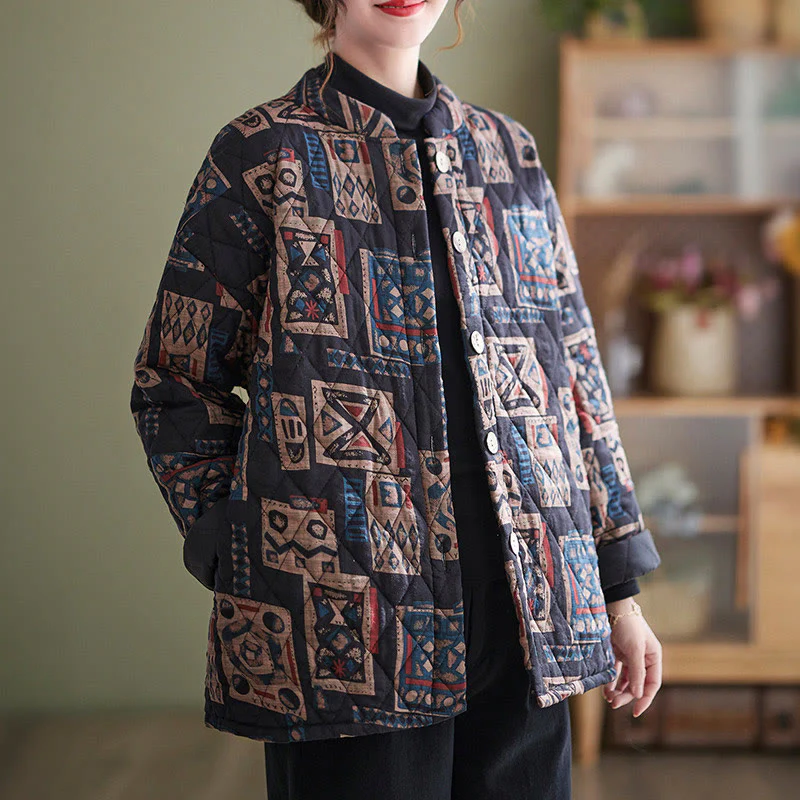 Mocoer Winter Square Plaid Warm Long Sleeve Cotton Jacket With Pockets - Mocoer