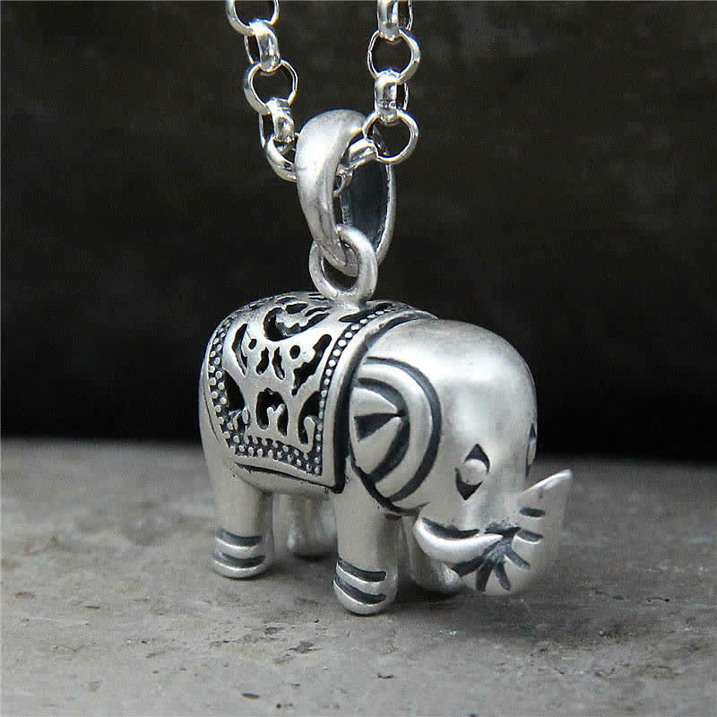 Mocoer 990 Sterling Silver Elephant Strength Necklace Pendant - Mocoer
