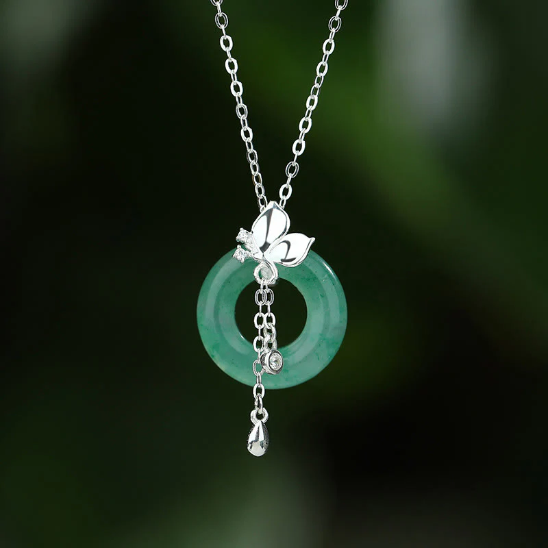 Mocoer 925 Sterling Silver Jade Butterfly Peace Buckle Prosperity Necklace Pendant - Mocoer