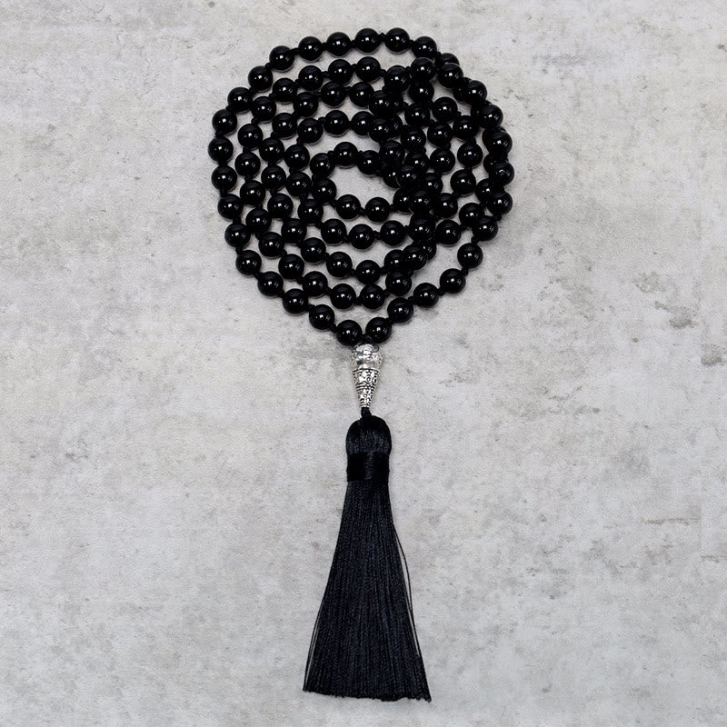 Mocoer 108 Mala Black Onyx Beads Yoga Meditation Prayer Beads Necklace - Mocoer