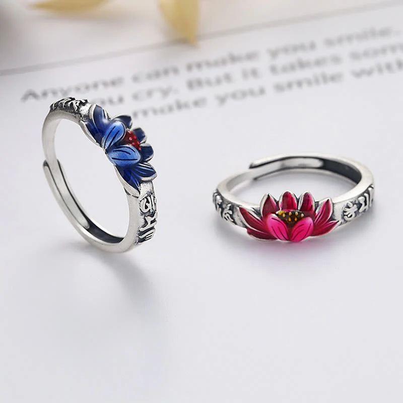 Mocoer 925 Sterling Silver Om Mani Padme Hum Lotus Relief Peace Ring - Mocoer