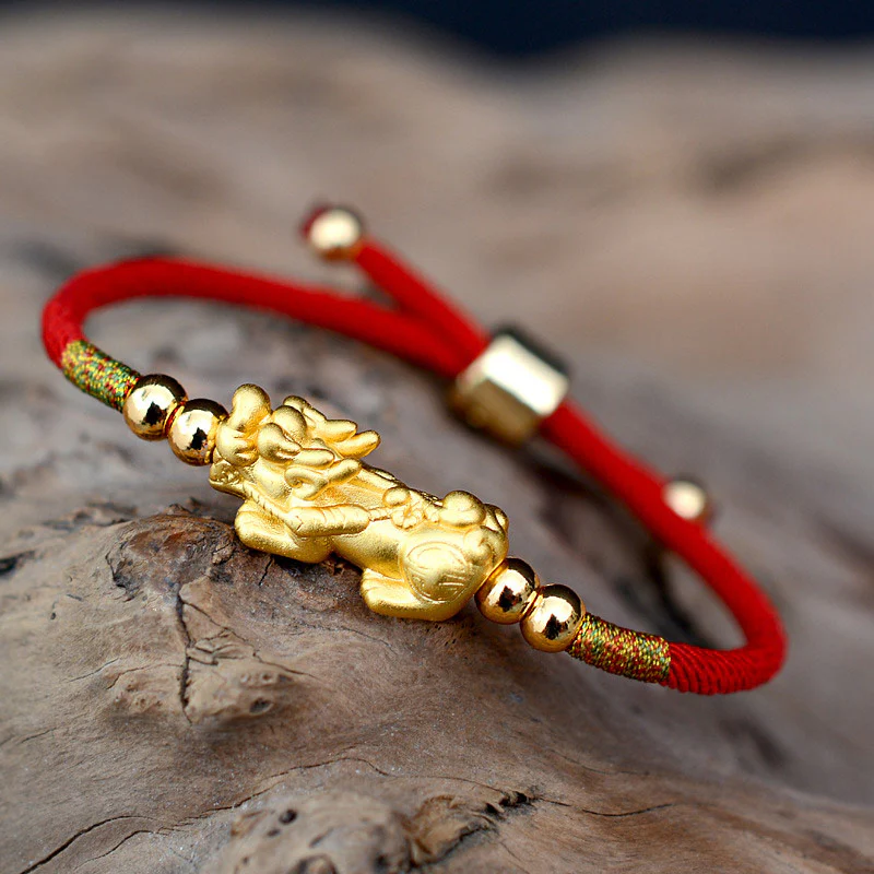 Mocoer 24K Gold-Plated PiXiu Luck Red String Bracelet - Mocoer