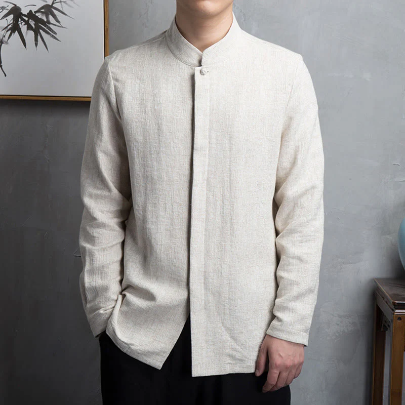 Mocoer Solid Color Chinese Tang Suit Cotton Linen Jacket Men Clothing - Mocoer