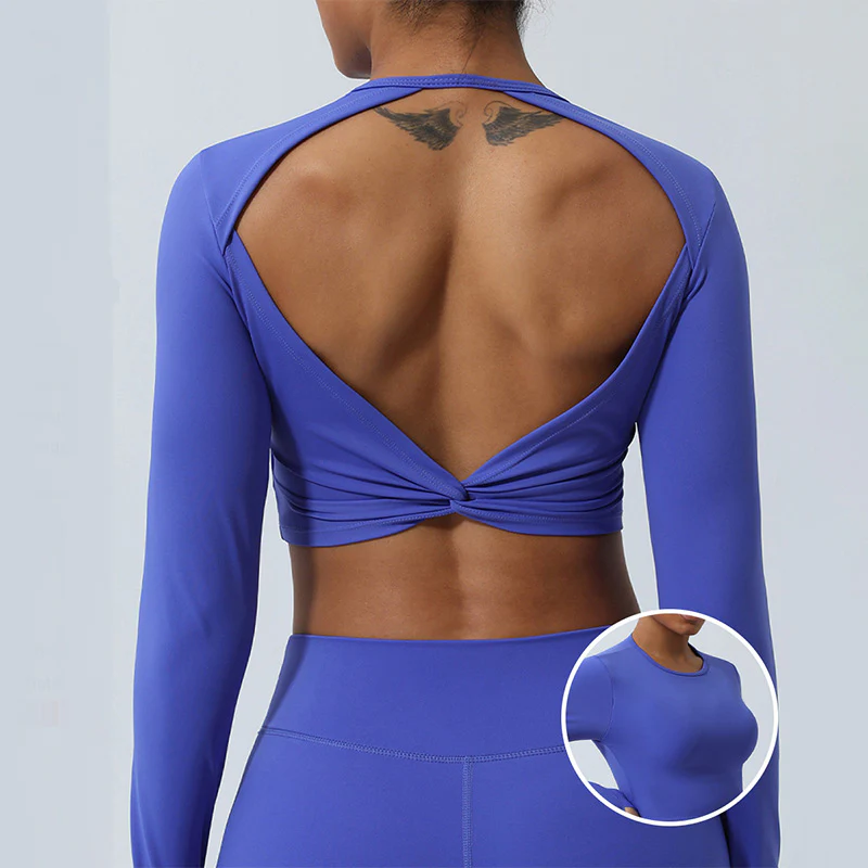 Mocoer Women Workout Long Sleeve Crisscross Backless Top Tee Leggings Sports Fitness Yoga Outfit - Mocoer