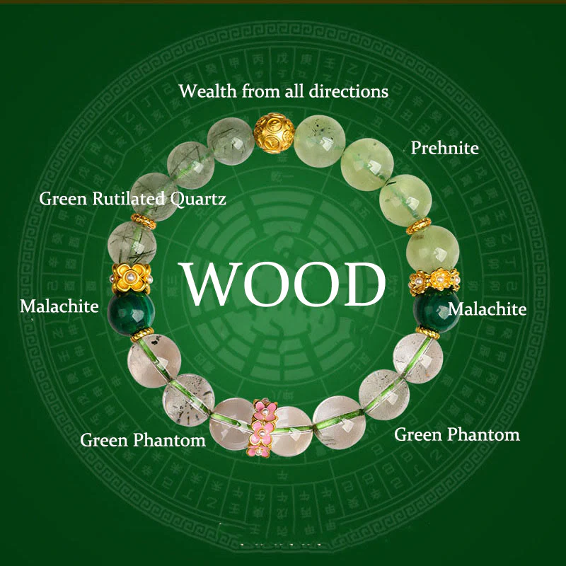 Mocoer Five Elements Various Agate Crystal Green Phantom Rutilated Quartz Green Grape Agate Malachite Luck Bracelet - Mocoer