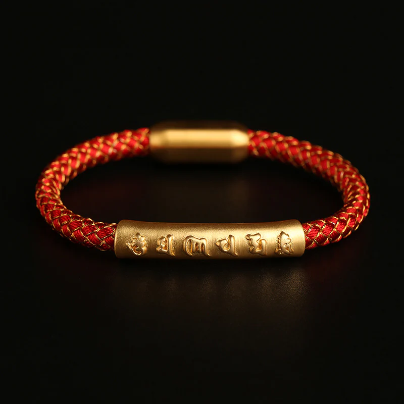 Mocoer Handmade 999 Sterling Silver Om Mani Padme Hum Protection Dragon Scale Braided Magnetic Buckle Bracelet - Mocoer