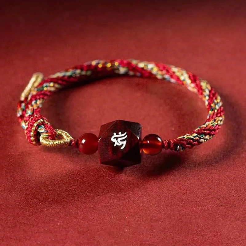 Mocoer Chinese Zodiac Natal Buddha Small Leaf Red Sandalwood Red String Protection Bracelet - Mocoer