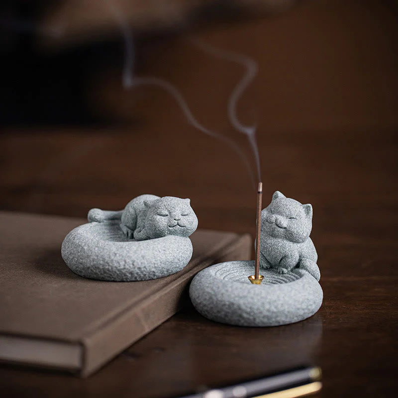Mocoer Cute Lazy Standing Cat Healing Incense Burner Desk Decoration - Mocoer