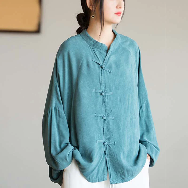 Mocoer Frog-Button Long Sleeve Shirt Zen Tai Chi Meditation Top Hanfu Clothing Jacket - Mocoer