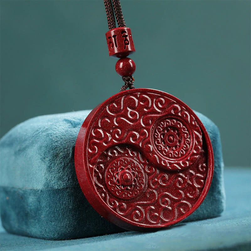 Mocoer Cinnabar Yin Yang Keep Away Evil Spirits Necklace Pendant - Mocoer