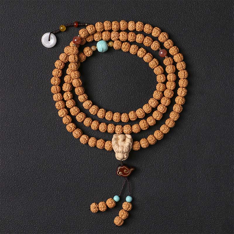 Mocoer Bodhi Seed Three-eyed Dzi Bead Buddha Hand Charm Wealth Bracelet - Mocoer