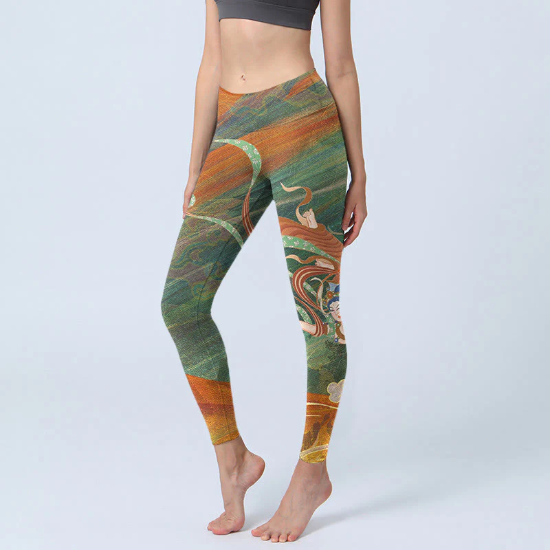 Mocoer Dunhuang Flying Apsaras Print Gym Leggings Women's Yoga Pants - Mocoer