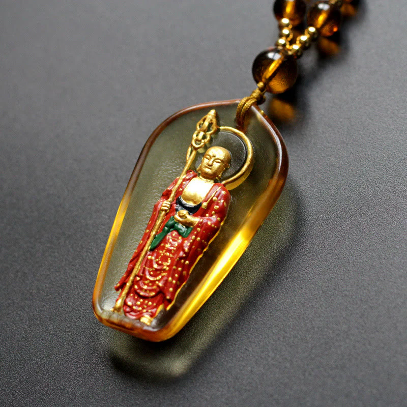 Mocoer Ksitigarbha Buddha Liuli Crystal Compassion Amulet Necklace Pendant - Mocoer