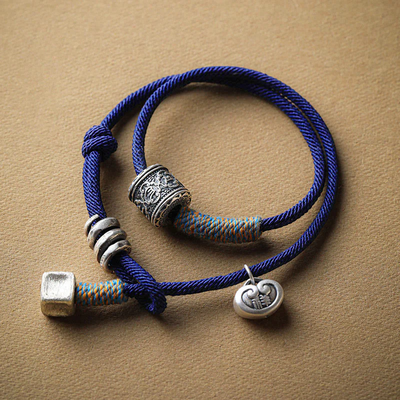 Mocoer Handmade Tibetan Om Mani Padme Hum Carved Auspicious Amulet Double Wrap Rope Bracelet - Mocoer