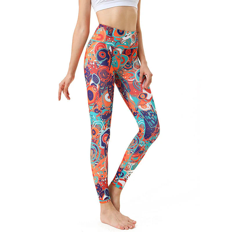Mocoer Colorful Evil Eye Print Sports Exercise Fitness Leggings Women's Yoga Pants - Mocoer