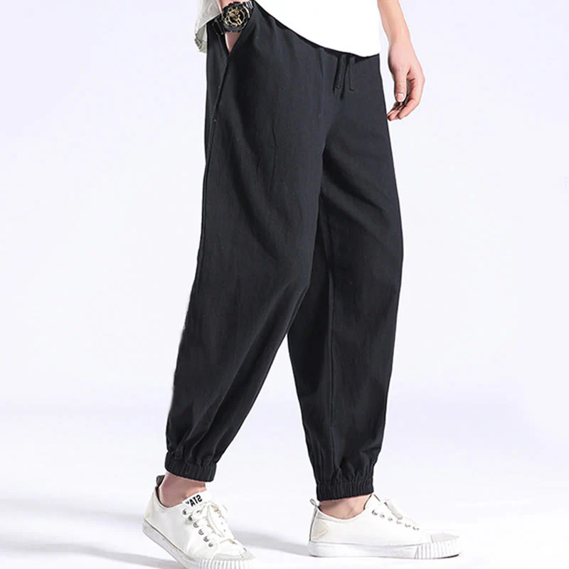 Mocoer Solid Color Cotton Linen Casual Men's Harem Pants With Pockets - Mocoer