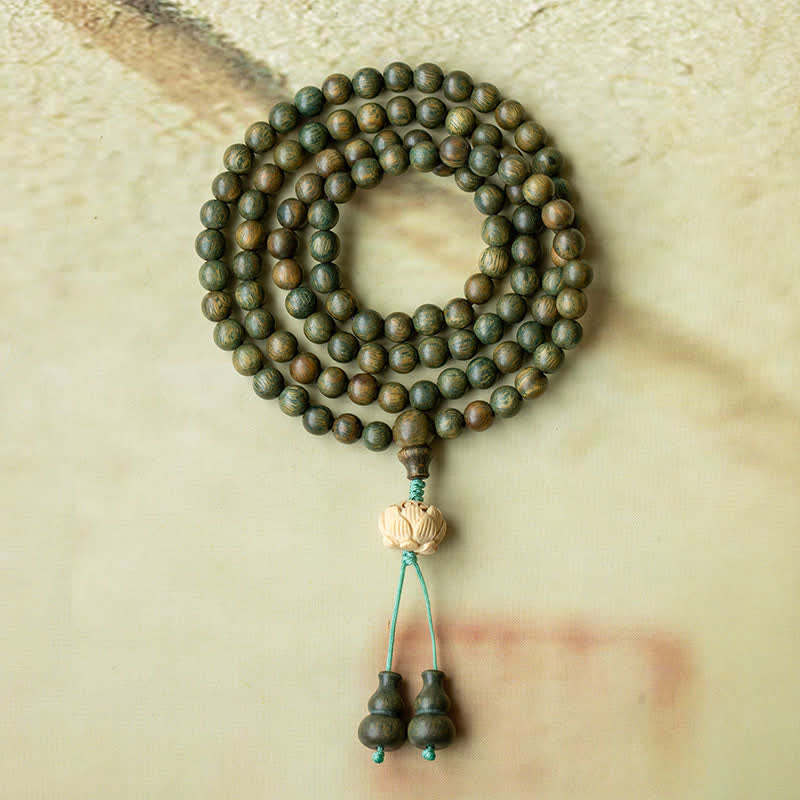 Mocoer 108 Mala Beads Green Sandalwood Boxwood Lotus Positive Bracelet - Mocoer