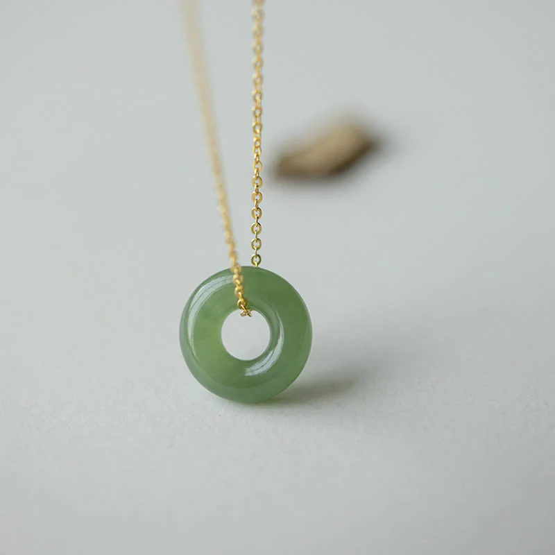 Mocoer 925 Sterling Silver Plated Gold Hetian Jade Peace Buckle Necklace Pendant - Mocoer